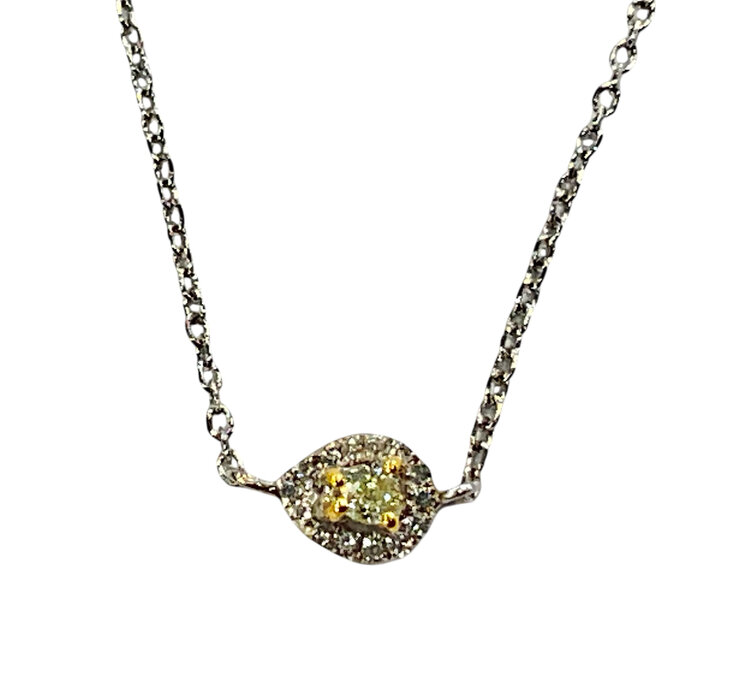 (Y)14KW .22CTW DIA WHITE & YELLOW DIAMOND HALO NECKLACE