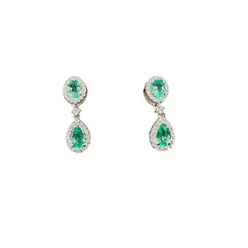(Y)14KW 0.61 EMERALD 0.20 DIAMOND PEAR DROP EARRINGS