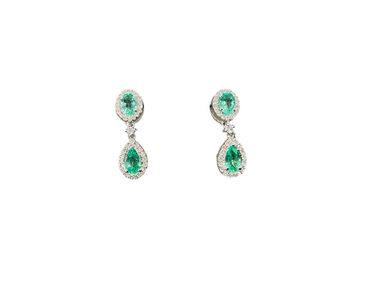 (Y)14KW 0.61 EMERALD 0.20 DIAMOND PEAR DROP EARRINGS