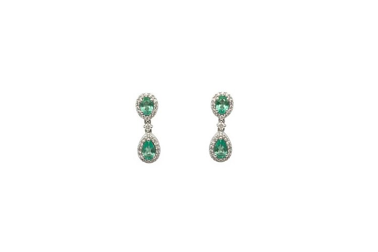 (Y)14KW 0.61 EMERALD 0.20 DIAMOND PEAR DROP EARRINGS