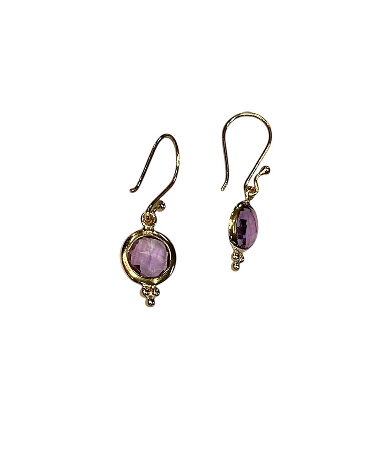 STEPHEN ESTELLE (Y)925 AMETHYST ROUND CHECKERBOARD CUT VERMEIL DANGLE EARRINGS