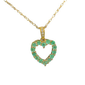 (Y)10KY .60CT EMERALD .02 DIAMOND HEART PENDANT 18 INCH NECKLACE