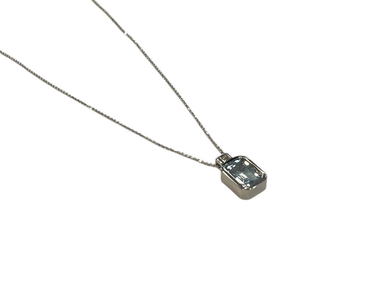 RYAN GEMS INC (Y)14K AQ 1.00 DIA 0.03, AQUAMARINE AND DIAMOND PENDANT ON WHITE GOLD CHAIN