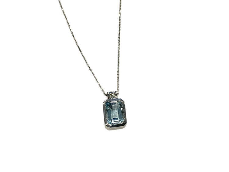 RYAN GEMS INC (Y)14K AQ 1.00 DIA 0.03, AQUAMARINE AND DIAMOND PENDANT ON WHITE GOLD CHAIN