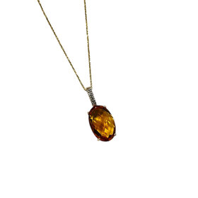 RYAN GEMS INC (Y)14K CIT 3.00 DIA 0.03, CITRINE AND DIAMOND PENDANT ON YELLOW GOLDN CHAIN