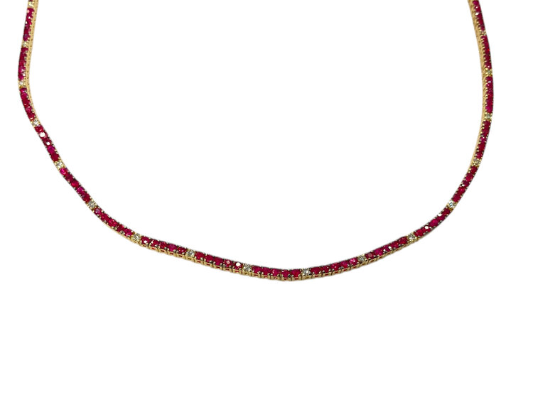 RYAN GEMS INC (Y)14K DIA 0.60 RU 5.10, RUBY AND DIAMOND NECKLACE YELLOW GOLD