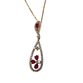 RYAN GEMS INC (Y)14K RU 0.75 DIA 0.56, RUBY AND DIAOND PENDANT ON ROSE GOLD CHAIN