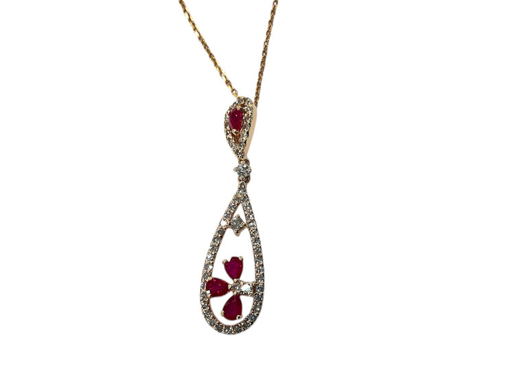RYAN GEMS INC (Y)14K RU 0.75 DIA 0.56, RUBY AND DIAOND PENDANT ON ROSE GOLD CHAIN