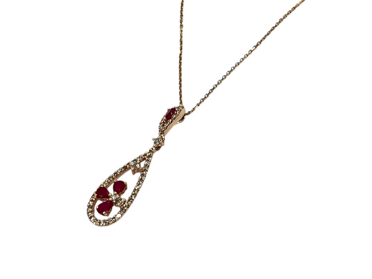 RYAN GEMS INC (Y)14K RU 0.75 DIA 0.56, RUBY AND DIAOND PENDANT ON ROSE GOLD CHAIN