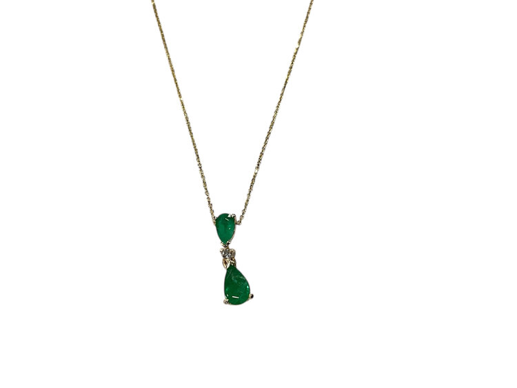 RYAN GEMS INC (Y)14K EM 0.60 DIA 0.02, EMERALD AND DIAMOND PENDANT ON YELLOW GOLD CHAIN