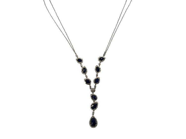 RYAN GEMS INC (Y)14K SA 5.70 DIA 1.40, DIAMOND AND SAPPHIRE NECKLACE, WHITE GOLD