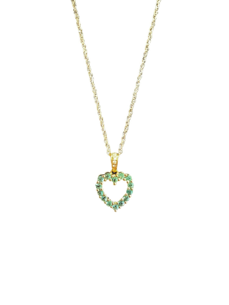 (Y)10KY .60CT EMERALD .02 DIAMOND HEART PENDANT 18 INCH NECKLACE