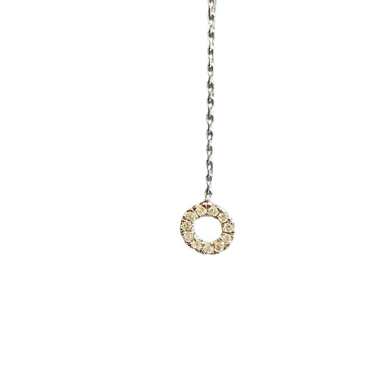 (Y)14KW .42CTW DIAMOND LARIAT STYLE FRENCH SET CUSHION HALO WITH ROUND AND CIRCLE DROP ON 20” ADJUSTABLE CHAIN NECKLACE
