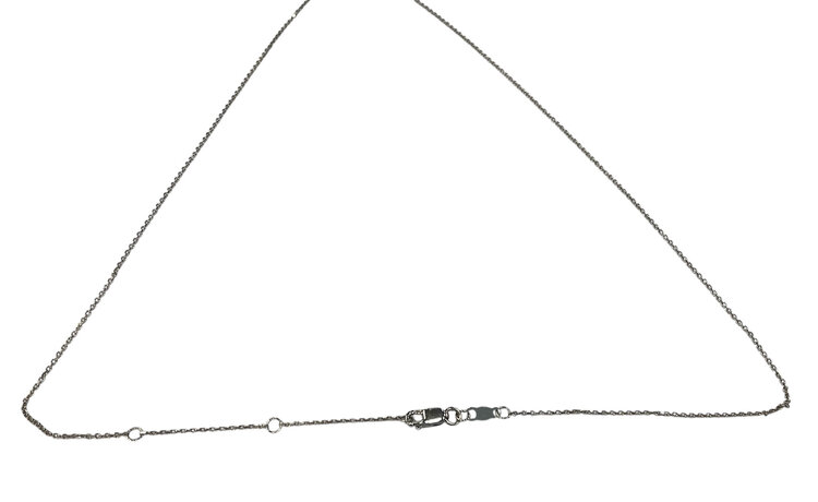 (Y)14KW .42CTW DIAMOND LARIAT STYLE FRENCH SET CUSHION HALO WITH ROUND AND CIRCLE DROP ON 20” ADJUSTABLE CHAIN NECKLACE