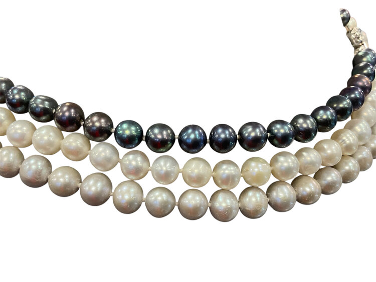 (Y)925 FWP TRIPLE STRAND MULTI COLOR FRESH WATER PEARL 18” LONG NECKLACE