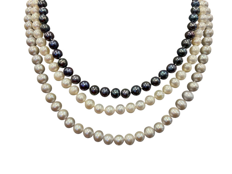 (Y)925 FWP TRIPLE STRAND MULTI COLOR FRESH WATER PEARL 18” LONG NECKLACE