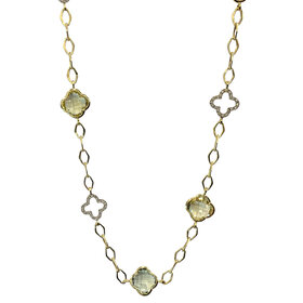 RYAN GEMS INC (Y)14KTT 64.0CTW QTZ 1.20TDW DIAMOND 4 LEAF CLOVER CHECKERBOARD CUT PRONG SET OPEN LINK 45” LONG