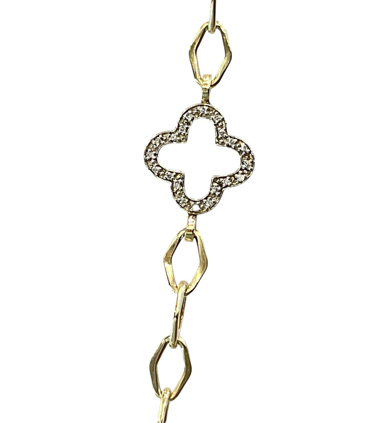 RYAN GEMS INC (Y)14KTT 64.0CTW QTZ 1.20TDW DIAMOND 4 LEAF CLOVER CHECKERBOARD CUT PRONG SET OPEN LINK 45” LONG