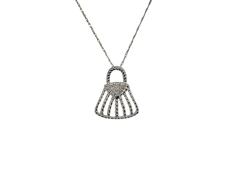 (Z)10K 0.10CT DIA, NATURAL DIAMOND PURSE PENDANT ON WHITE GOLD CHAIN