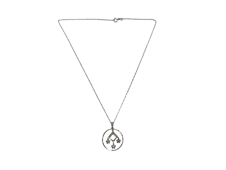 (Z)14K 0.17CT DIA, DIAMOND FLORAL PENDANT ON 16” WHITE GOLD CHAIN