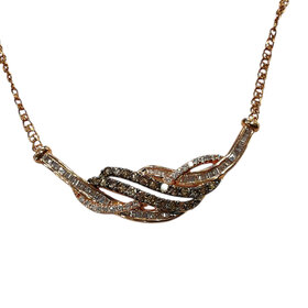 (Z)10K 1.25CTW WHITE/CHOCOLATE ROUND/BAGUETTE KNOT NECKLACE ROSE GOLD CHAIN