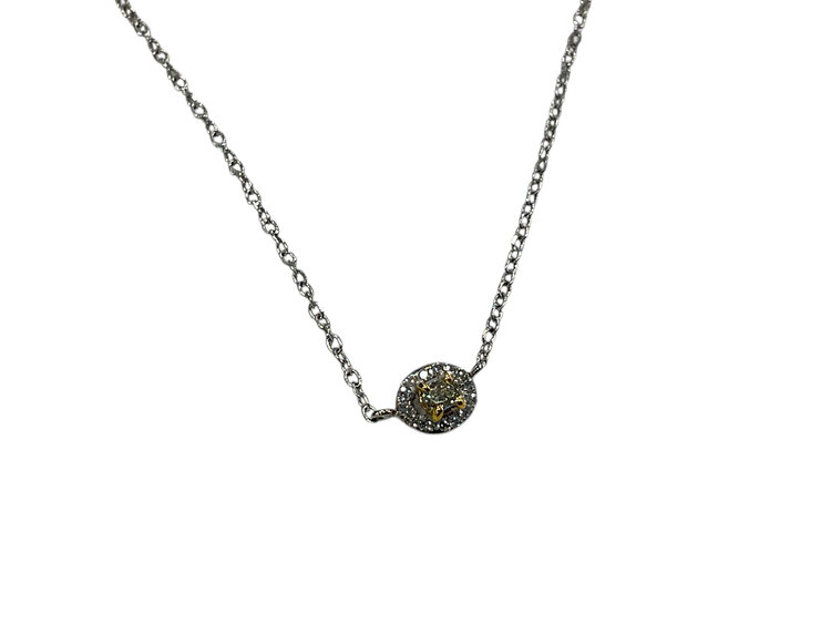 (Z)10K 0.28CT DIA, YELLOW DIAMOND GENUINE NECKLACE WHITE GOLD CHAIN