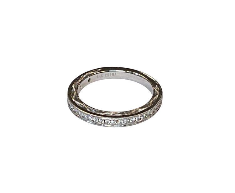 PRIMA NY (Y)14KW .33CTW DIAMOND CHANNEL DOUBLE MILGRAIN SIDE FILIGREE WHITE GOLD WEDDING BAND