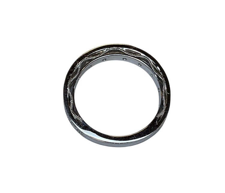 PRIMA NY (Y)14KW .33CTW DIAMOND CHANNEL DOUBLE MILGRAIN SIDE FILIGREE WHITE GOLD WEDDING BAND