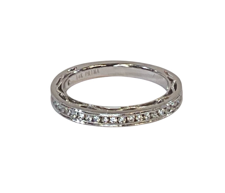 PRIMA NY (Y)14KW .33CTW DIAMOND CHANNEL DOUBLE MILGRAIN SIDE FILIGREE WHITE GOLD WEDDING BAND