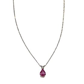 RYAN GEMS INC (Y)14KW PS 1.20 DIA 0.04, PINK SAPPHIRE AND DIAMOND PENDANT ON WHITE GOLD CHAIN