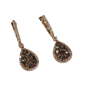 RYAN GEMS INC (Y)14KR 1.55TDW CHD PAVE SET WHITE & CHOCOLATE DIAMOND DANGLE DROP ROSE GOLD EARRINGS