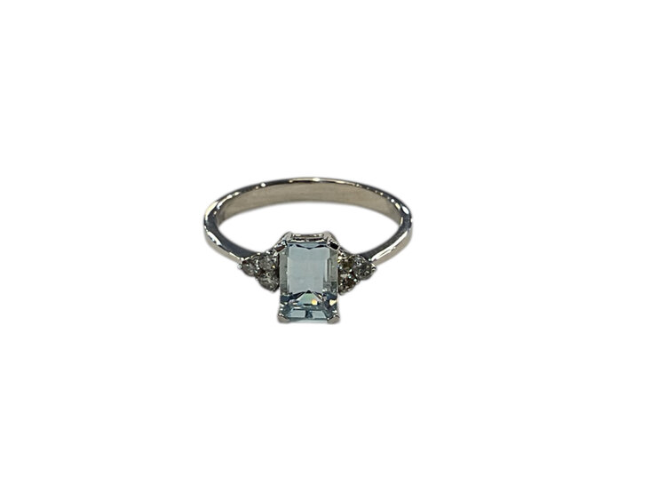 RYAN GEMS INC (Y)14K 1.00 AQ 0.16 DIA, AQUAMARINE AND DIAMOND WHITE GOLD RING