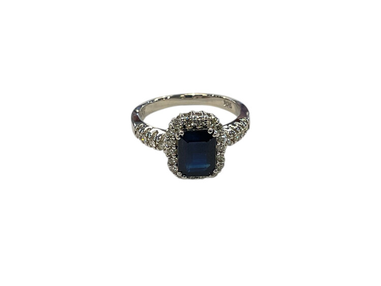 RYAN GEMS INC (Y)14K 1.75 SAPP 0.35 DIA, STEP CUT SAPPHIRE AND DIAMOND WHITE GOLD RING