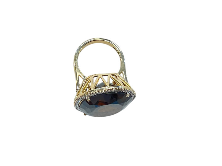 RYAN GEMS INC (Y)14K 39.00 QU 0.43 DIA, DIAMOND AND CONGOLESE SMOKEY QUARTZ YELLOW GOLD RING