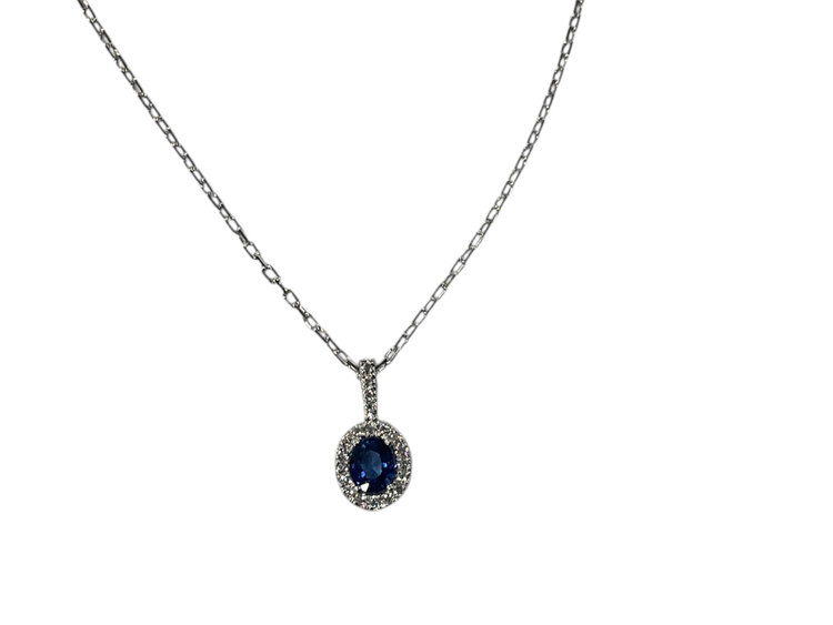 Roman + Jules (Y)14K 0.47 SAPP 0.10 DIA, SAPPHIRE AND DIAMOND PENDANT ON WHITE GOLD CHAIN