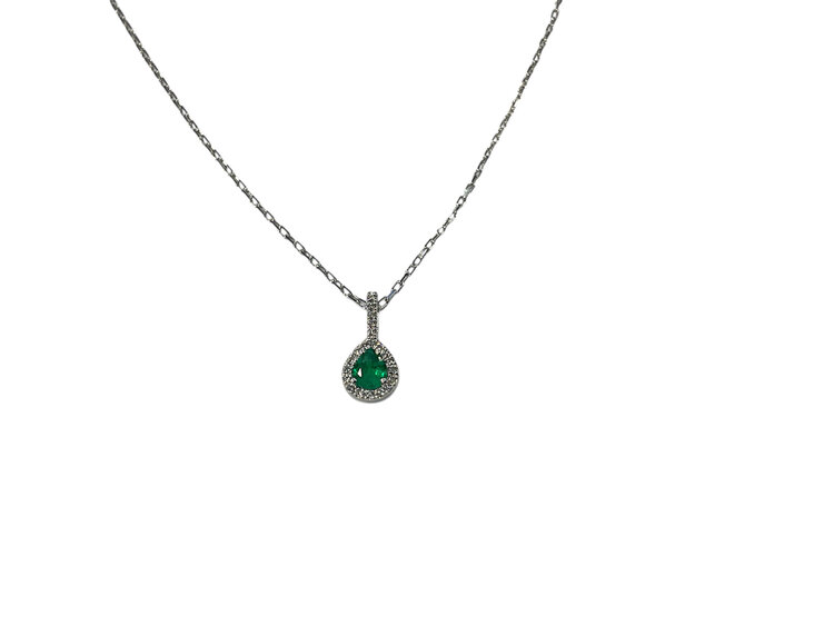 Roman + Jules (Y)14K 0.25 EM 0.10 DIA, EMERALD AND DIAMOND PENDANT ON WHITE GOLD CHAIN