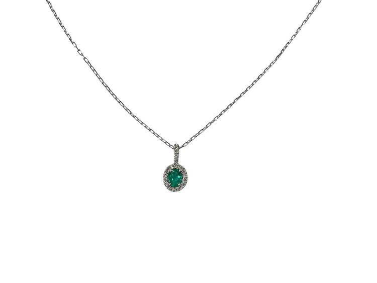 Roman + Jules (Y)14K 0.30 EM 0.10 DIA, EMERALD AND DIAMOND PENDANT ON WHITE GOLD CHAIN