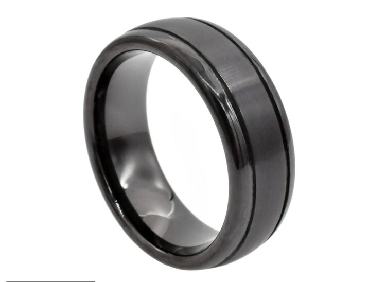 BLACKJACK (Y)BJ 8MM BLK TNGSTN DOUBLE STRIPE POLISHED AND SHINED BLACK TUNGSTEN PLATED GENTS BAND
