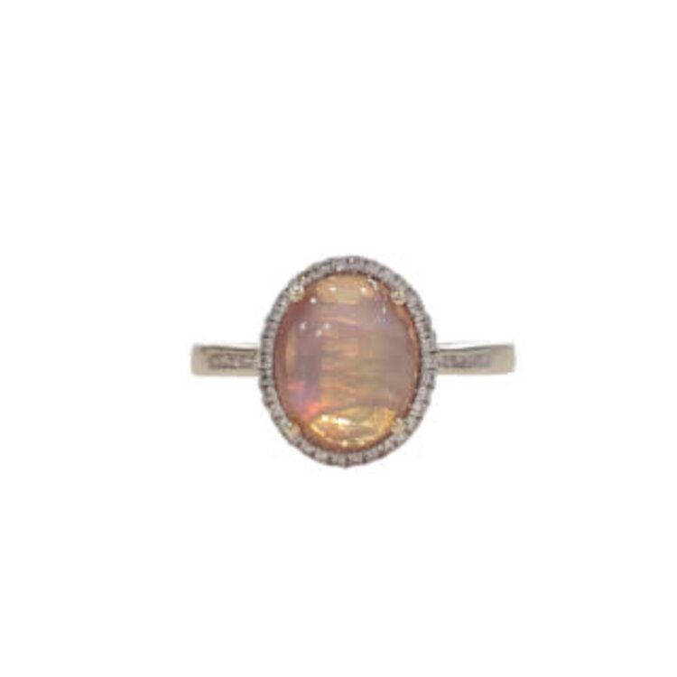 KALLATI (Y)14KY 2.00CT OPAL .10TDW DIAMOND HALO WITH ETHIOPIAN OPAL YELLOW GOLD  RING