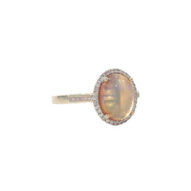 KALLATI (Y)14KY 2.00CT OPAL .10TDW DIAMOND HALO WITH ETHIOPIAN OPAL YELLOW GOLD  RING