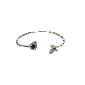 (X)925 WT, IM. SAPP, WHITE TOPAZ AND IMITATION SAPPHIRE BUTTERFLY AND PEAR SHAPE SILVER BRACELET
