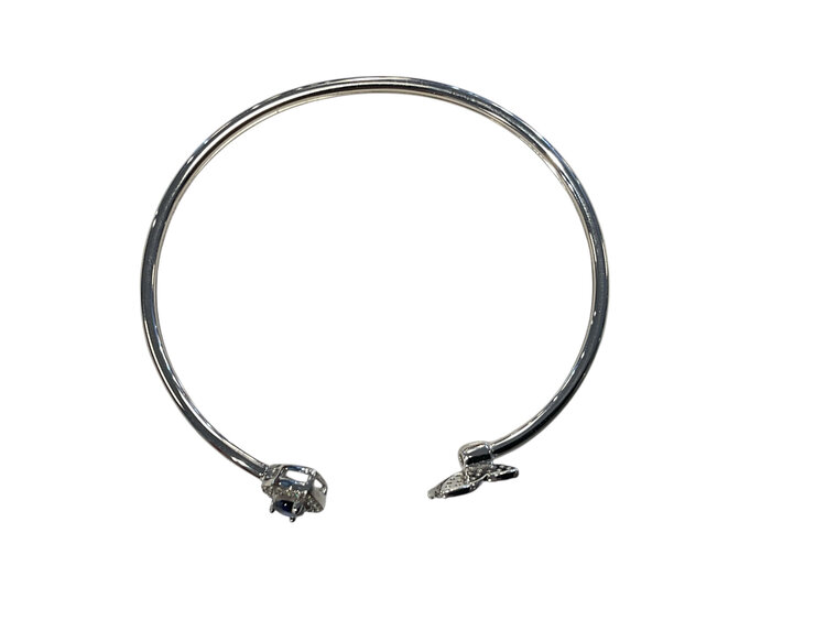 (X)925 WT, IM. SAPP, WHITE TOPAZ AND IMITATION SAPPHIRE BUTTERFLY AND PEAR SHAPE SILVER BRACELET