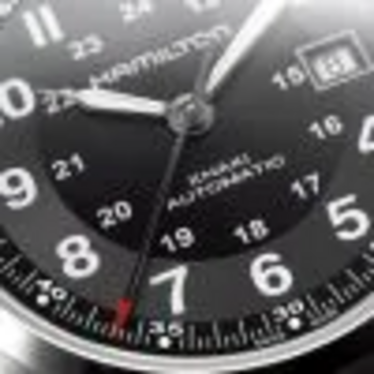 HAMILTON HAMILTON FIELD, Reference H70555533 Caliber H-10 Collection Khaki Field Movement Automatic Case size 42mm Thickness (mm) 11 Dial color Black Case material Stainless steel Crystal Sapphire Lug to lug 53mm Lug width 22mm Power reserve 80 hour