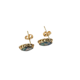 (Z)14K TRIPLET OPAL STUDS, YELLOW GOLD
