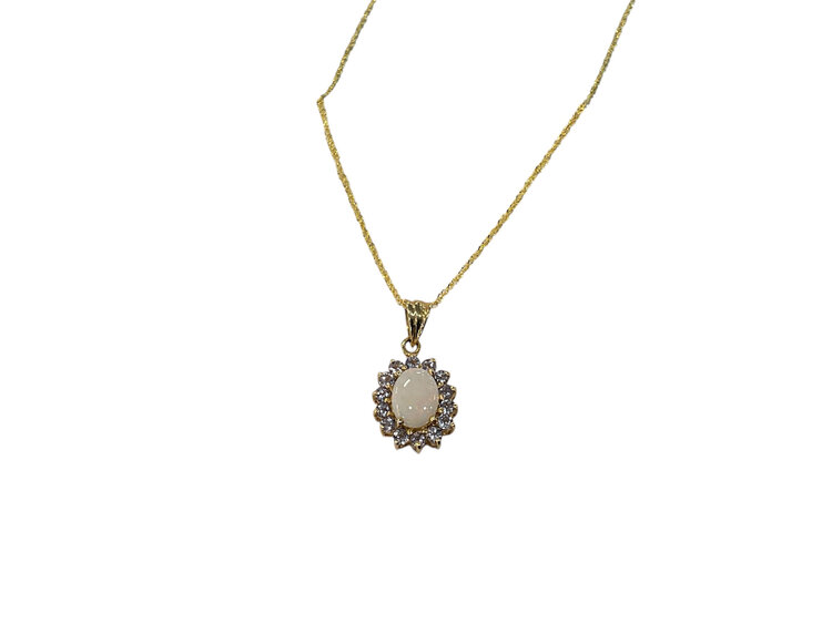 (Z)14K 1CT OP 0.30 TANZ, OPAL AND TANZANITE PENDANT ON YELLOW GOLD CHAIN