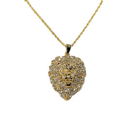 (Z)14K 0.50CT F/VS1 NATURAL DIAMOND LION PENDANT ON YELLOW GOLD CHAIN