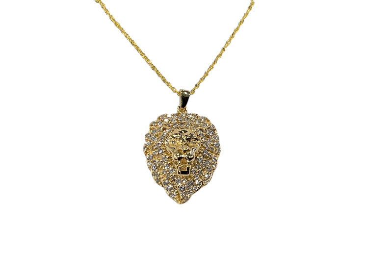 (Z)14K 0.50CT F/VS1 NATURAL DIAMOND LION PENDANT ON YELLOW GOLD CHAIN
