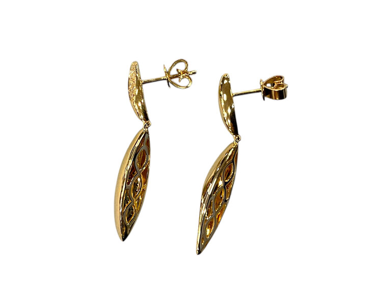 (Z)14K 0.40CTW DIAMOND, NATURAL YELLOW GOLD STUD BACK DANGLE EARRINGS