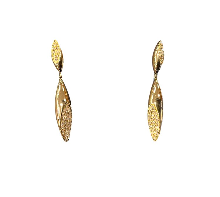 (Z)14K 0.40CTW DIAMOND, NATURAL YELLOW GOLD STUD BACK DANGLE EARRINGS