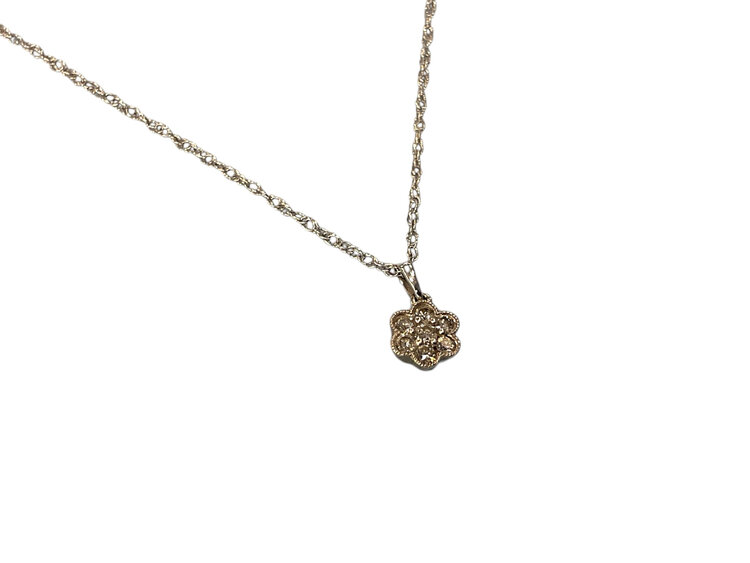 (Z)14K 0.16CTW DIAMOND, NATURAL FLOWER PENDANT, IGI CERTIFIED